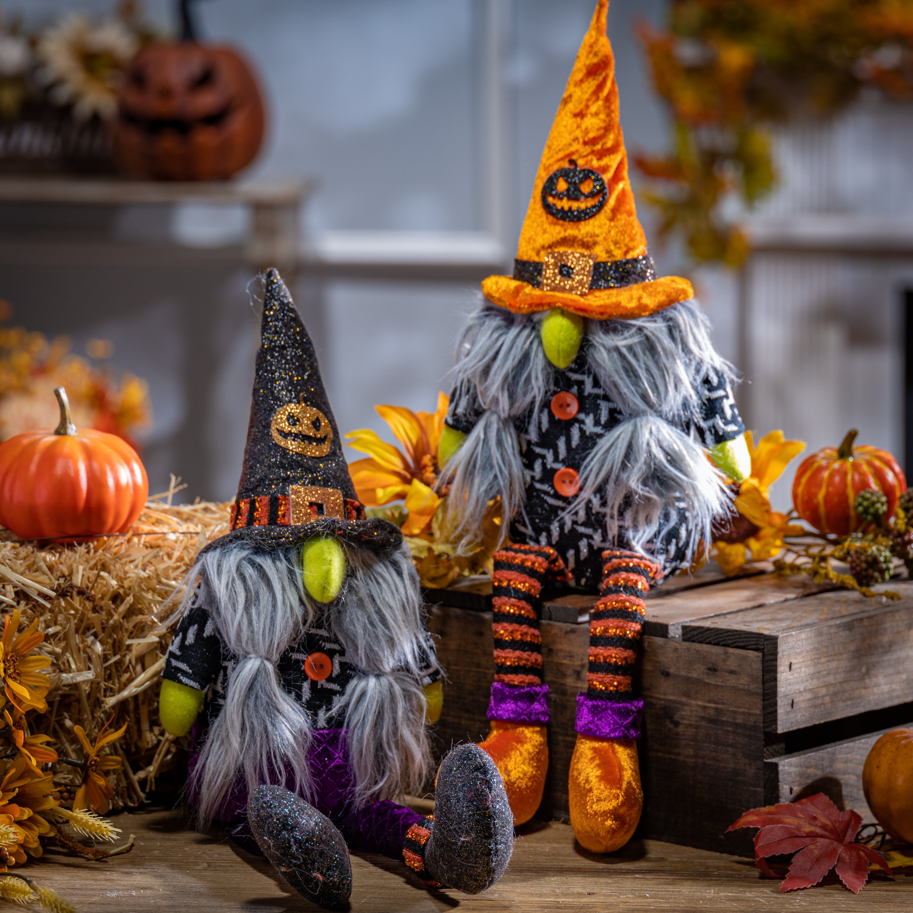 Set of 2, 16-in Plush Halloween Gnome Shelf Sitter